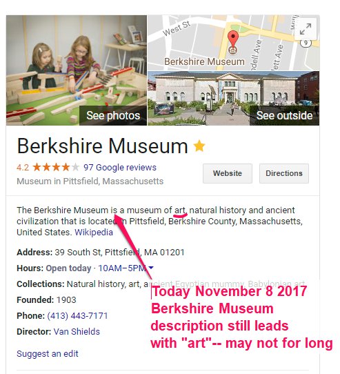 Google search - Berkshire Museum describes itself museum of art FIRST Sotheby's auction would require an edit