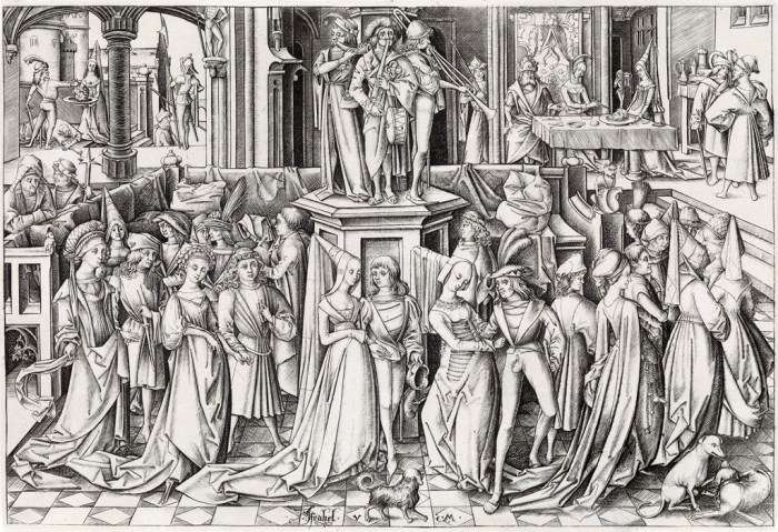 Israel Van Meckenem Dance of the Daughters of Herodias ca 1480 est 80000 to 120000 unsold swann autcion.jpg