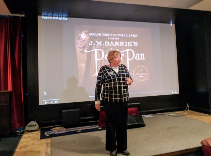 ELLEN SIBLEY intro -Peter Krasinski with Lindsay Crouse accompanying silent film Peter Pan at Gloucester Cinema &amp; Stage, a Gloucester Meetinghouse benefit Pathways for Children 20171203