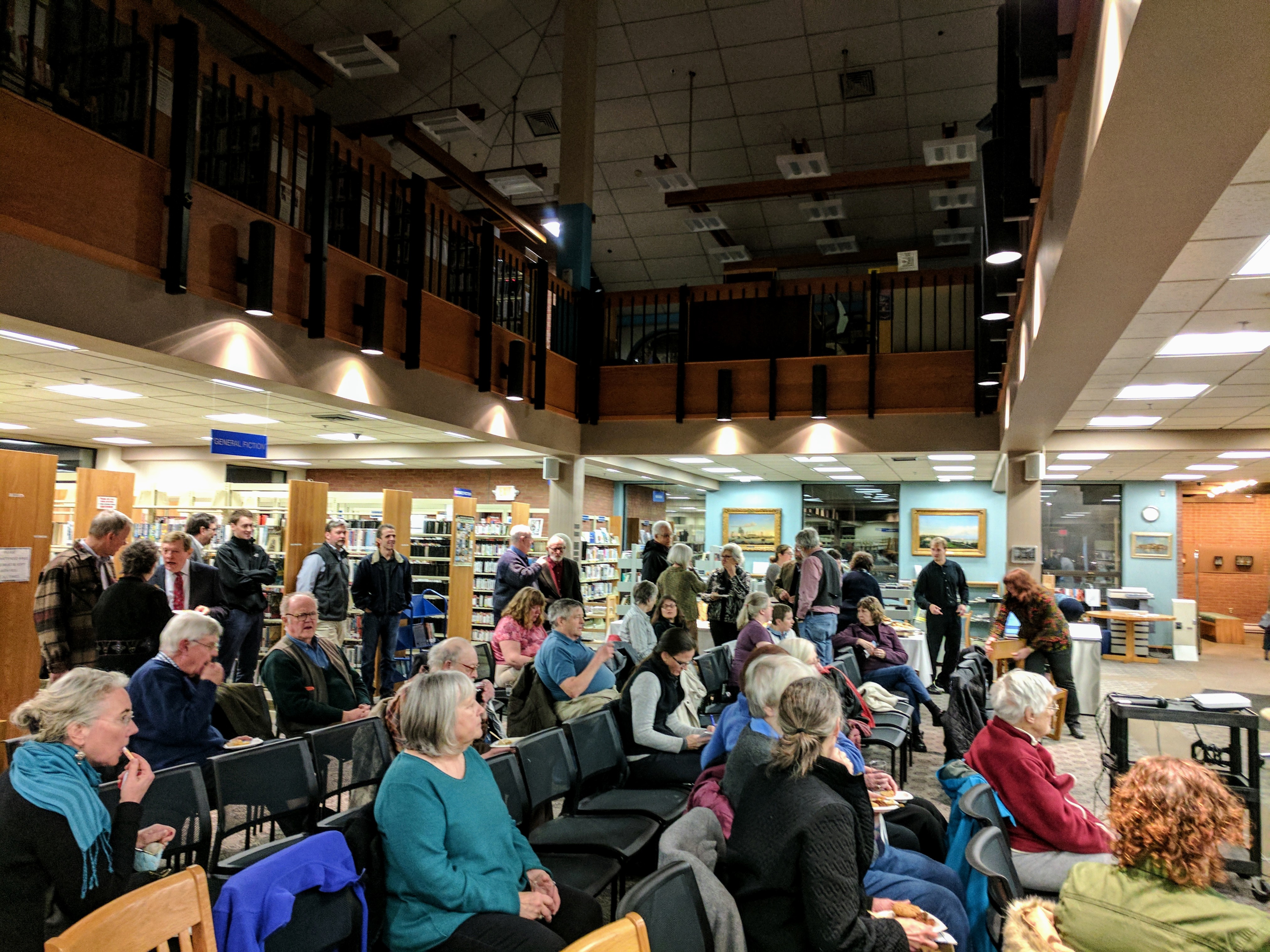 Installation view two FITZ HENRY LANE paintings GLOUCESTER HARBOR left and SAWYER HOMESTEAD right at Sawyer Free Public Library ©C Ryan IMG_183127
