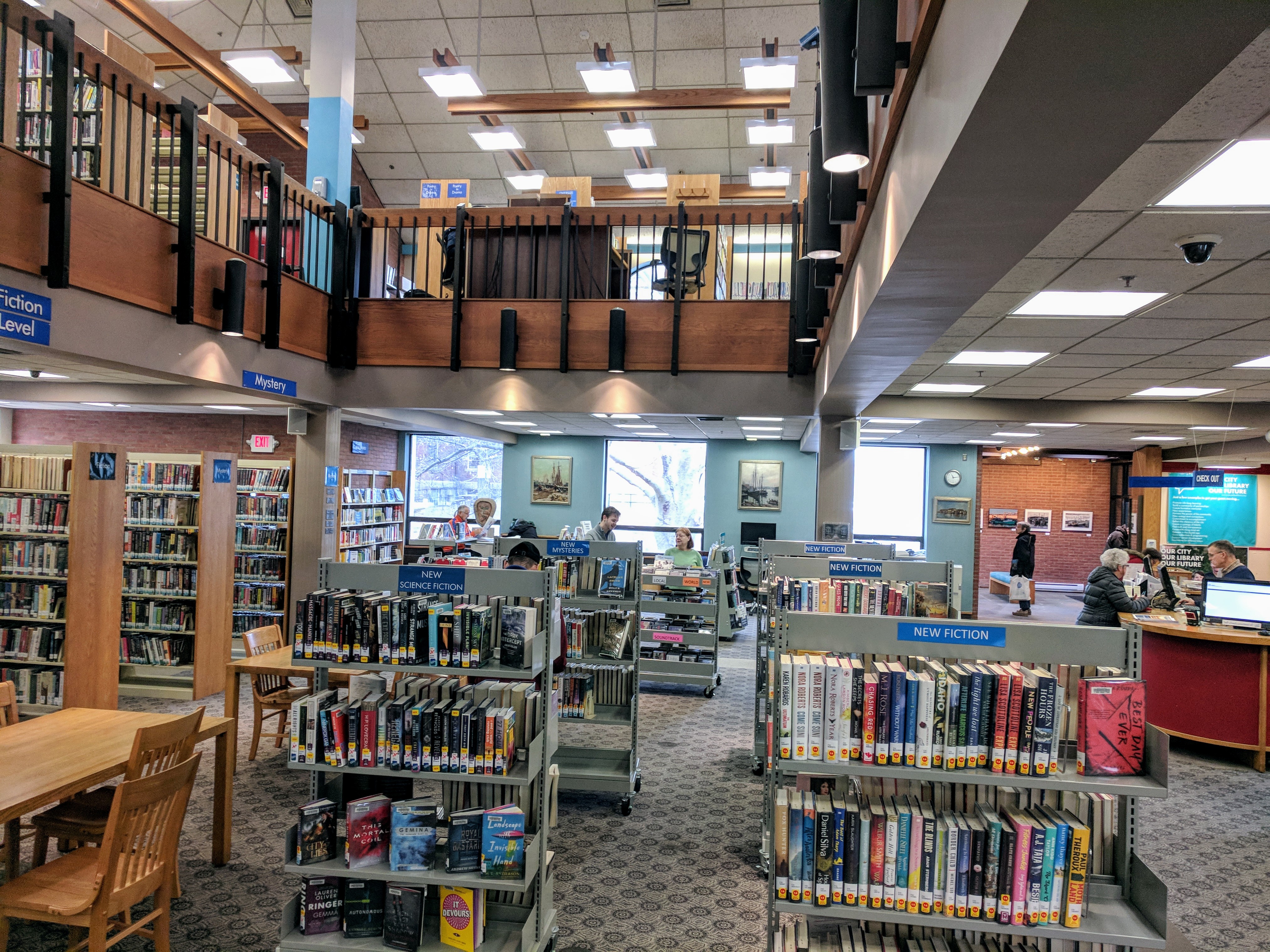 Installation view two Gruppe paintings former site of two Fitz Henry Lane paintings at Sawyer Free Public Library ©C Ryan_111423