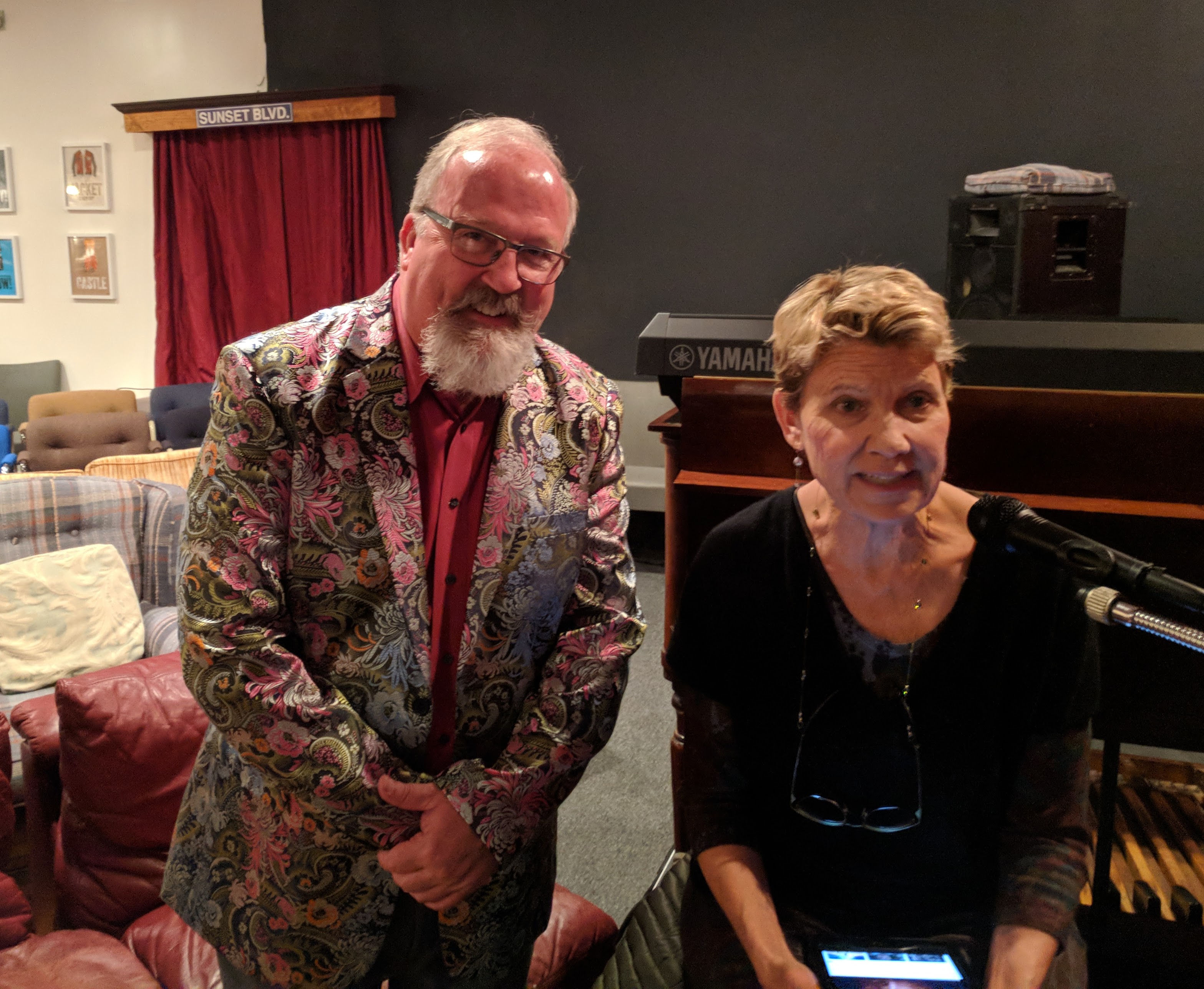 Peter Krasinski with Lindsay Crouse accompanying silent film Peter Pan at Gloucester Cinema &amp; Stage, a Gloucester Meetinghouse benefit Pathways for Children 20171203_155949