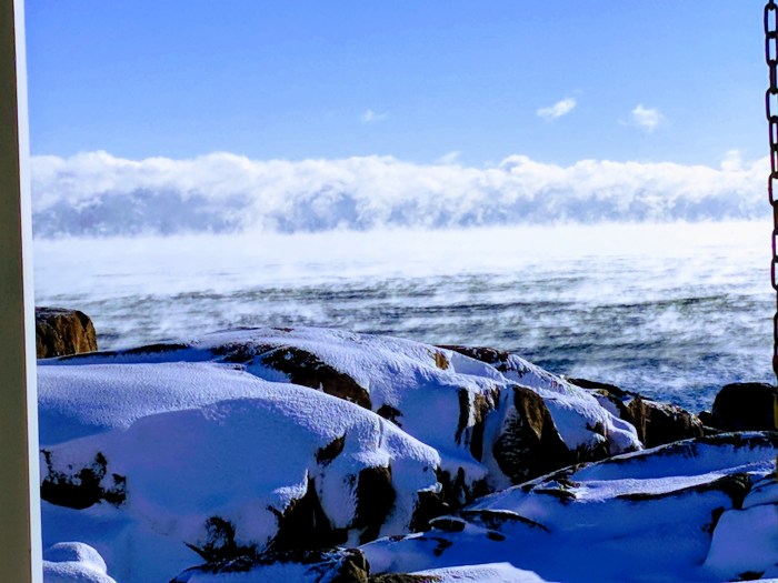 Gloucester MA after storm sea smoke on the water crisp wintry morning beauty of New England IMG_20180107_091407