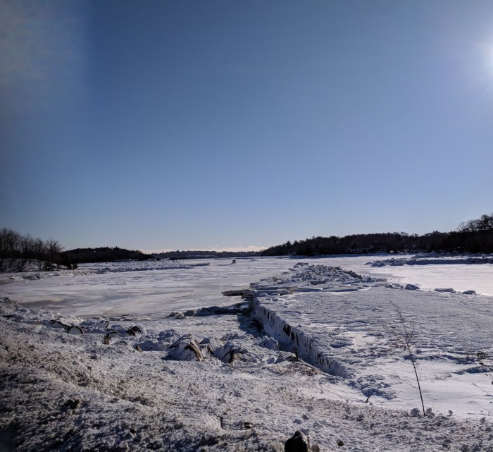 January 7 2018 Stoney Cove Pier after the storm frozen river Gloucester MA © c ryan _094819