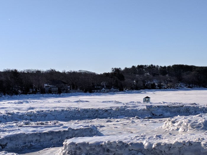 Little house boat in the great frozen salt marsh - Gloucester MA January 7 2018 three days after historic winter storm © c ryan_095245