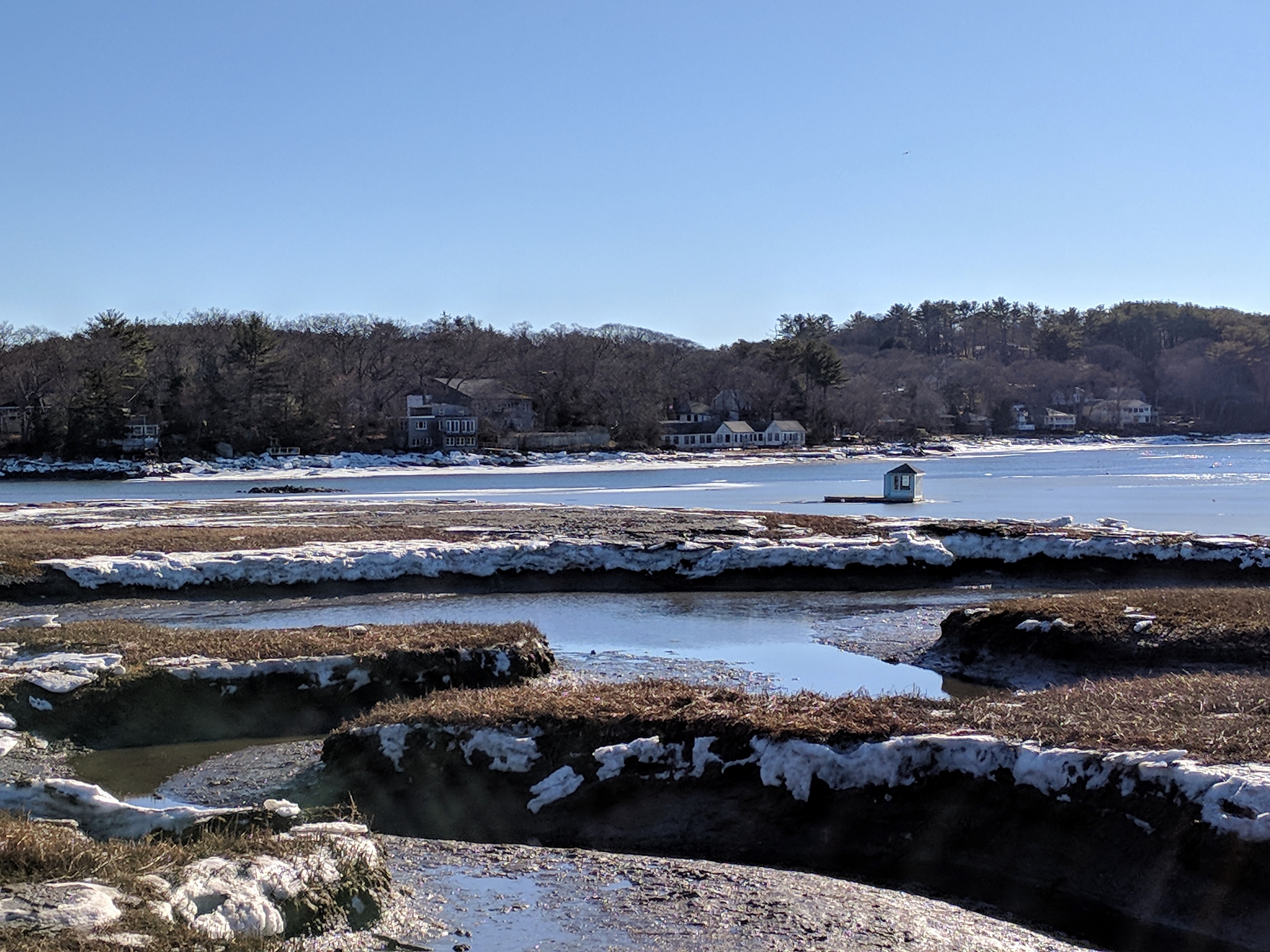 Little house boat in the great salt marsh - Gloucester MA January 13 2018 after thaw from historic winter storm ยฉ c ryan__133100