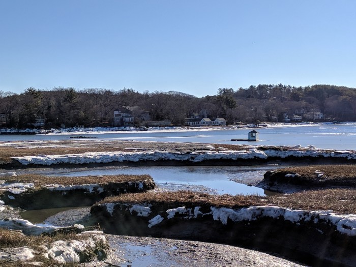 Little house boat in the great salt marsh - Gloucester MA January 13 2018 after thaw from historic winter storm © c ryan__133100