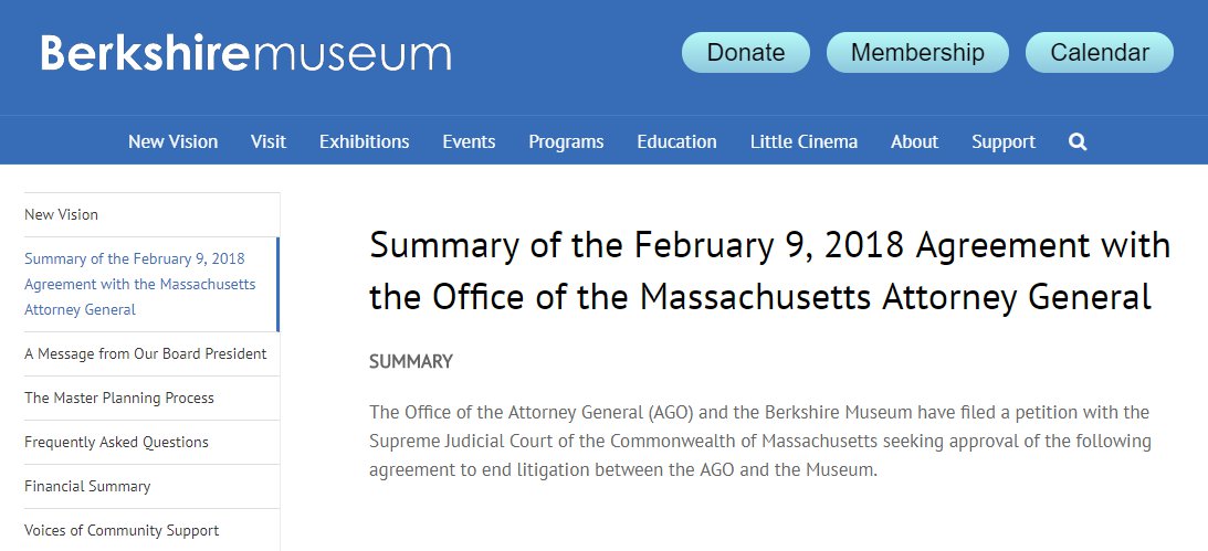 Berkshire Museum summary of agreement filed with MA AGO to Single Justice