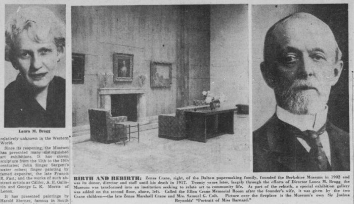laura Bragg Zenas Crane Ellen Crane Memorial Room BERKSHIRE MUSEUM 1953 article