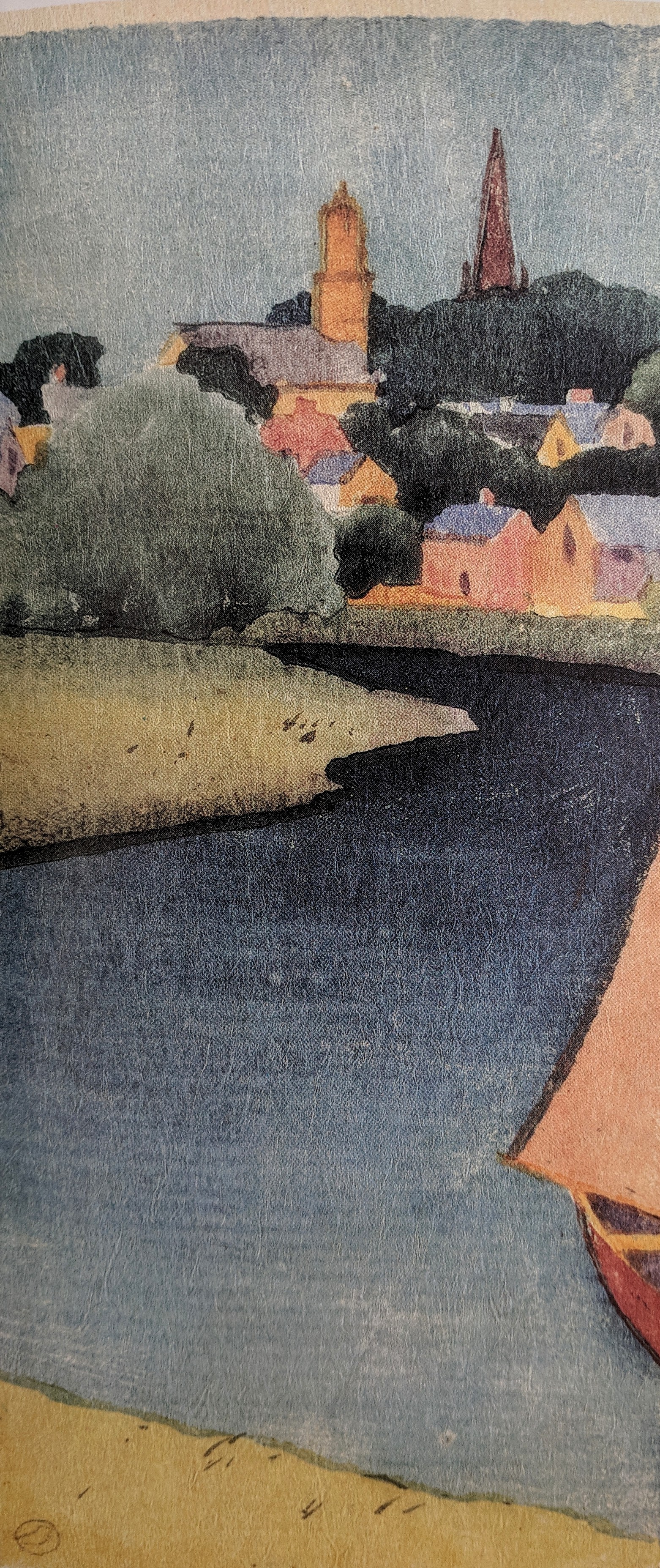 Dow detail view in ipswich color woodblock print