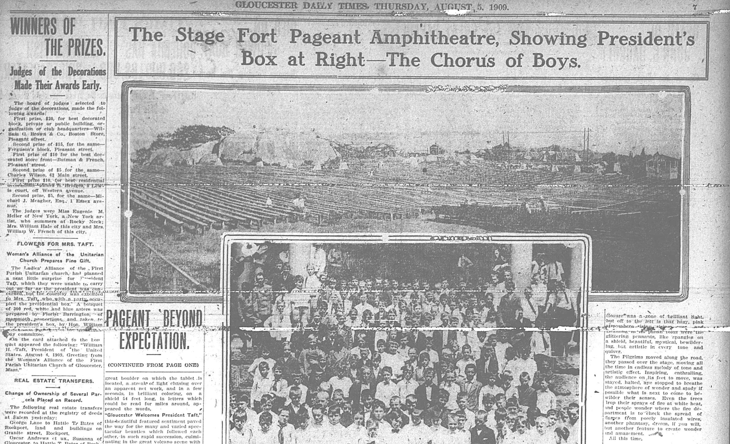 coverage about 1909 pageant Stage Fort Park Gloucester Ma