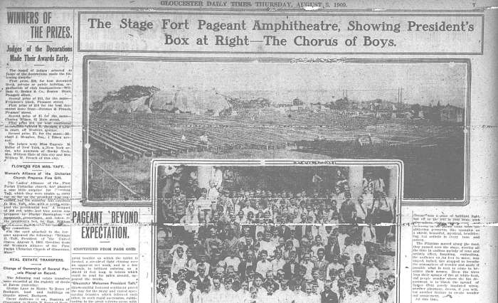 coverage about 1909 pageant Stage Fort Park Gloucester Ma