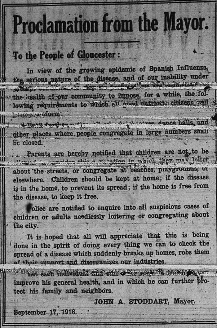Mayor proclamation Flu GDT Sept 17 1918