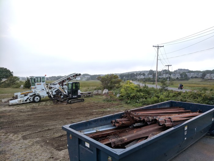 Rusty rail outta here_Thatcher Road slightly widened_pedestrian safe and access_great marsh back of Good Harbor_Gloucester Mass_2018 Sept 11 ©catherine Ryan
