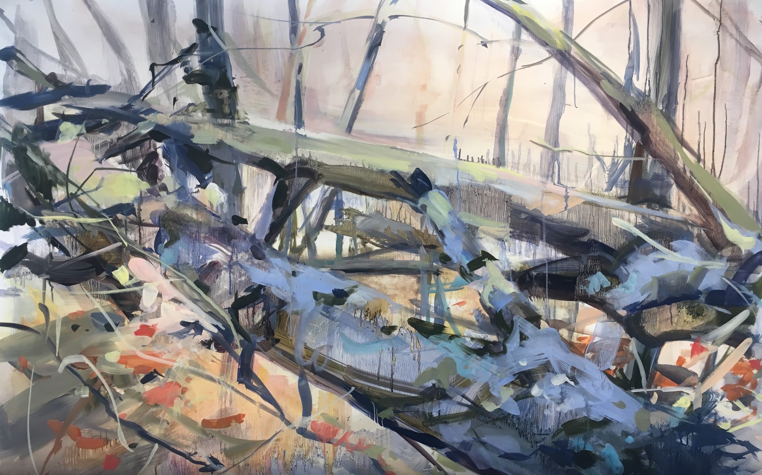 VANESSA VICHALAK Fallen Tree oil on yupo mounted on panel_40 x 60_ Jane Deering Gallery solo show October 2018 Gloucester Mass