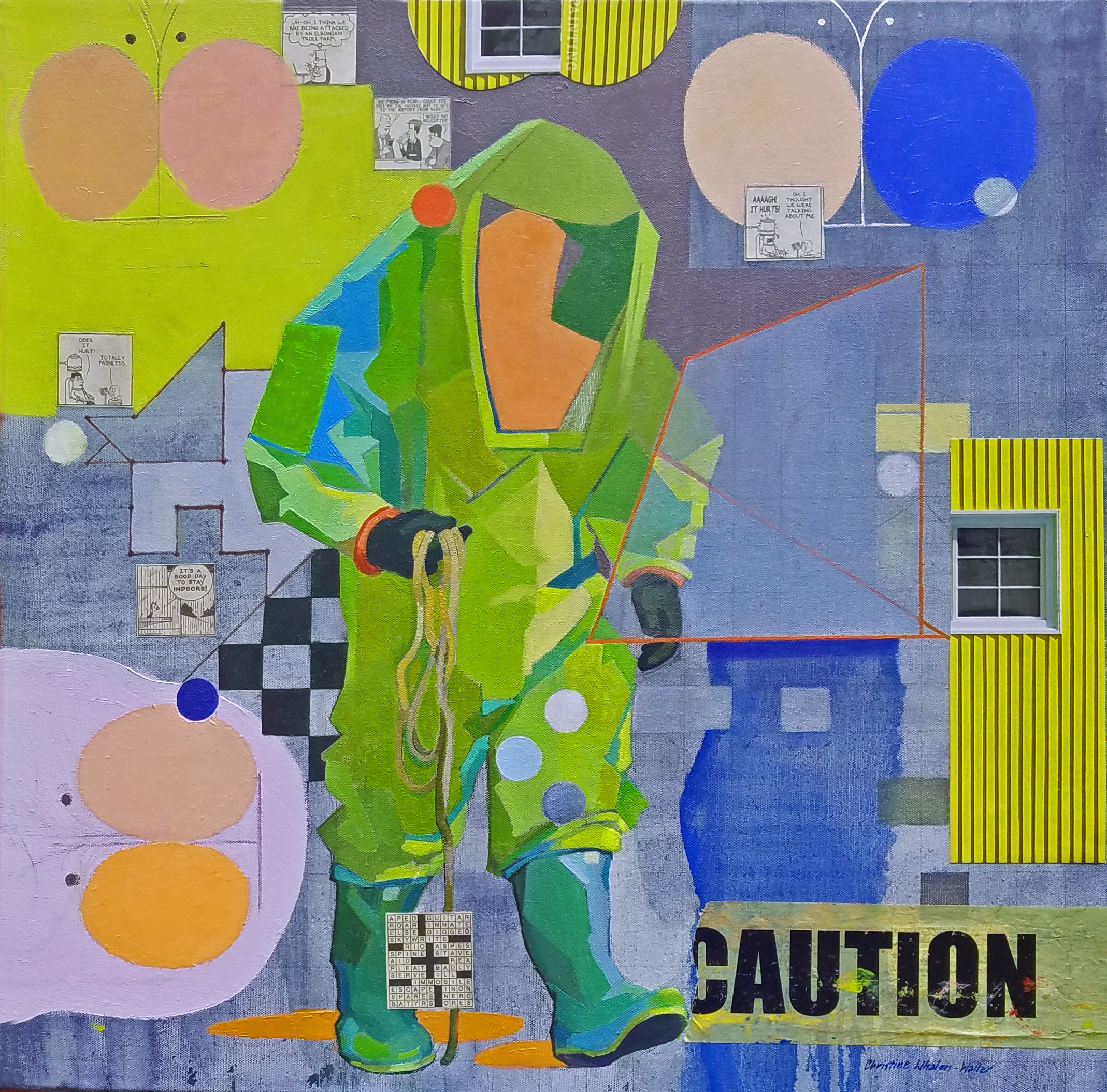 Whalen-Waller_Hazmat-Man 24x24oil&collage ROCKPORT ART ASSOC & MUSEUM experimental group opens 9th show 2018.jpg