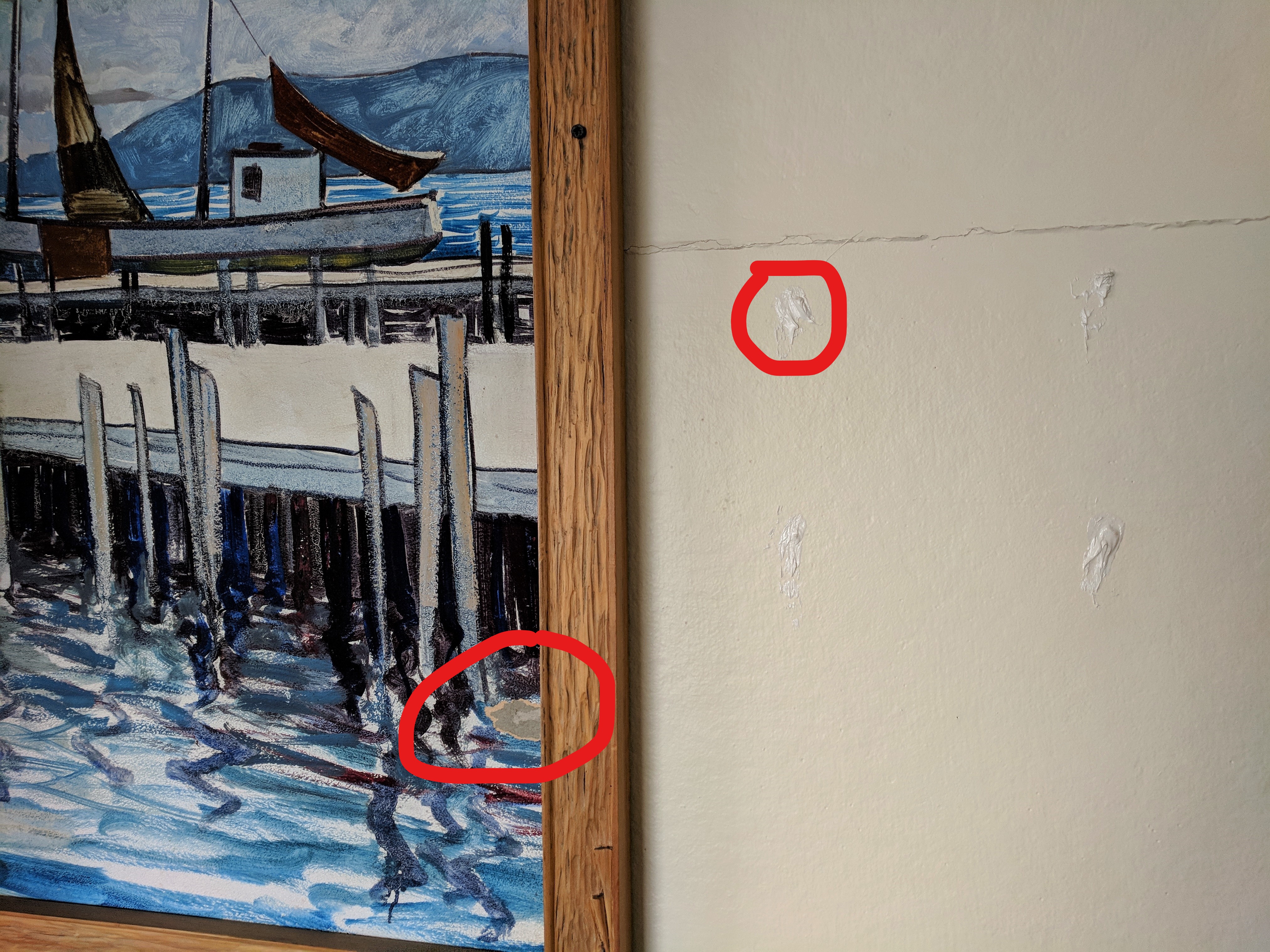 BEFORE painting surface damaged_ by epoxy from wall label_ brought to restorer E Mehlin_©Catherine Ryan.jpg