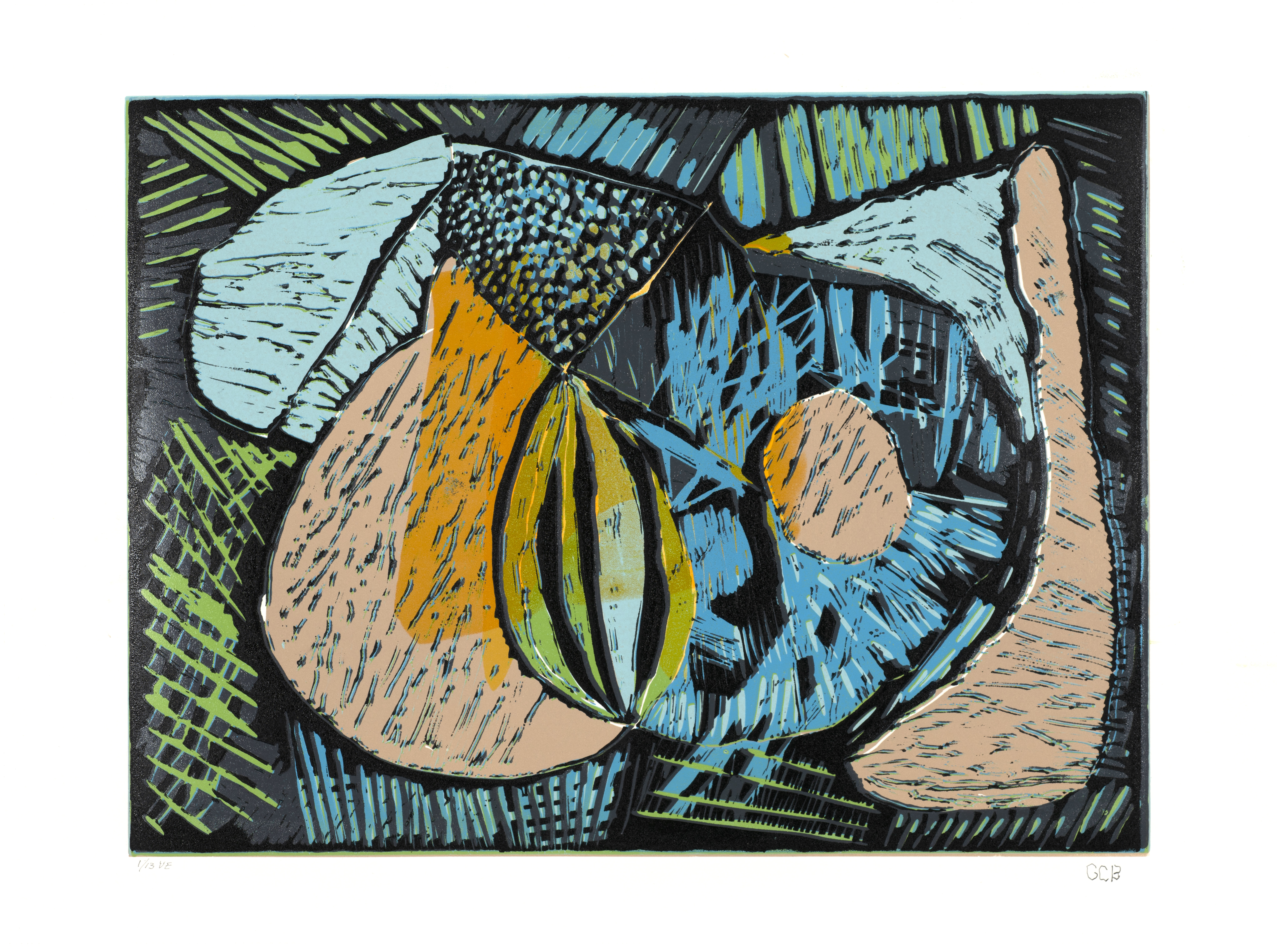 GBayliss . Blue Harvest VE1 2017 . Reductive linoleum print . Plate 18x24 inches . Paper 22x30 inches.jpg