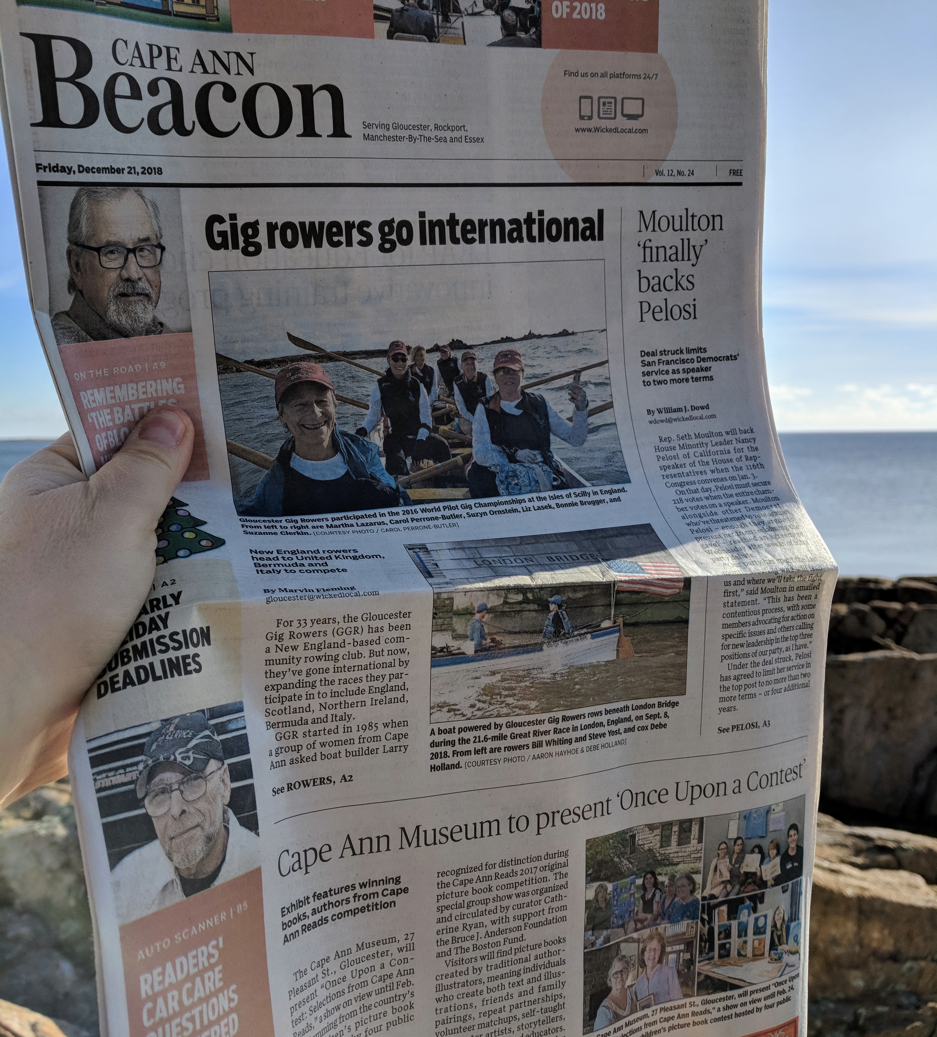 Front Page Cape Ann Beacon_Gig rowers_Cape Ann Museum presents Once upon a Contest_December 21 2018.jpg