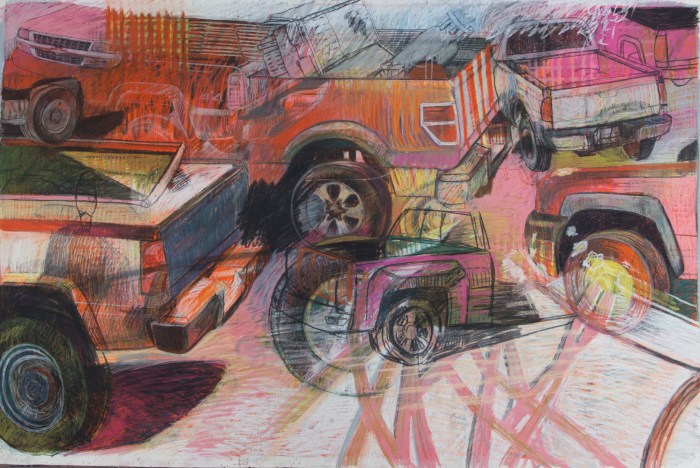JMarshall . Comings and Goings #1 2018 . Conté, pastel, and ink on paper 32x48 inches