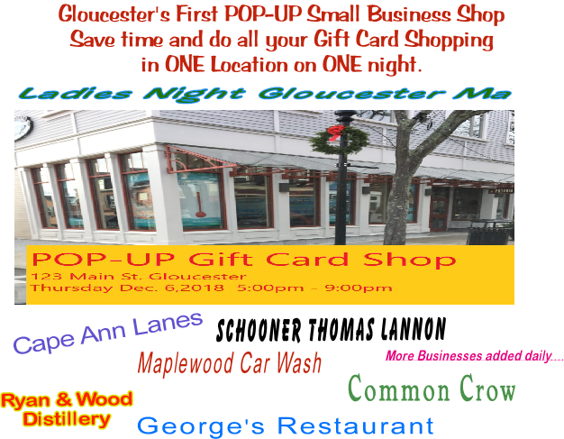 Pop Up Gift Card Shop Ladies Night Gloucester MA 2018