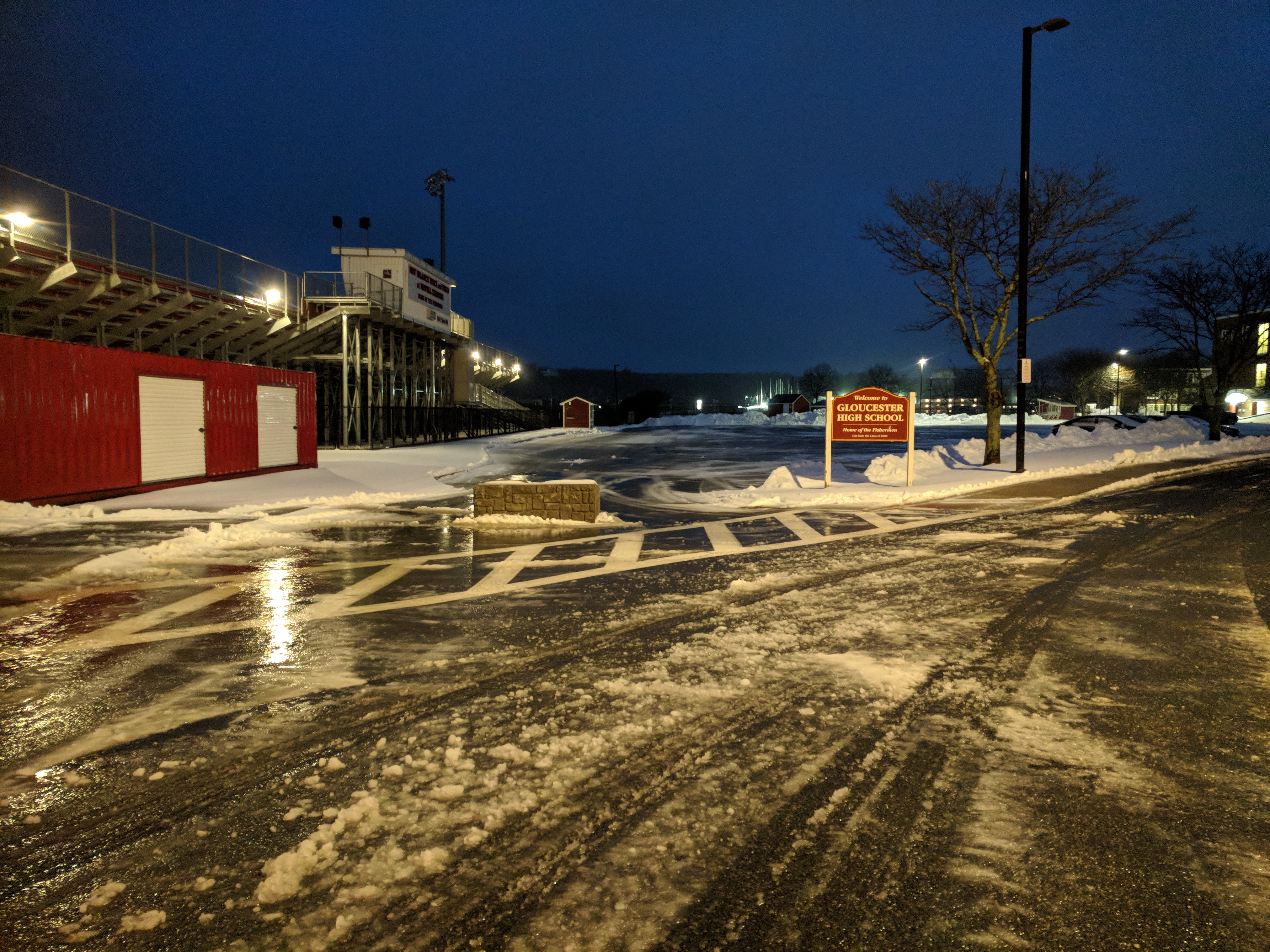 gloucester ma winter storm prep_parking barriers at gloucester high school_20190120_© catherine ryan