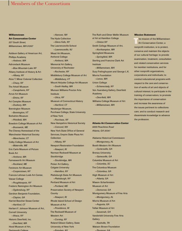 williamstown art conservation center member consortium 2017