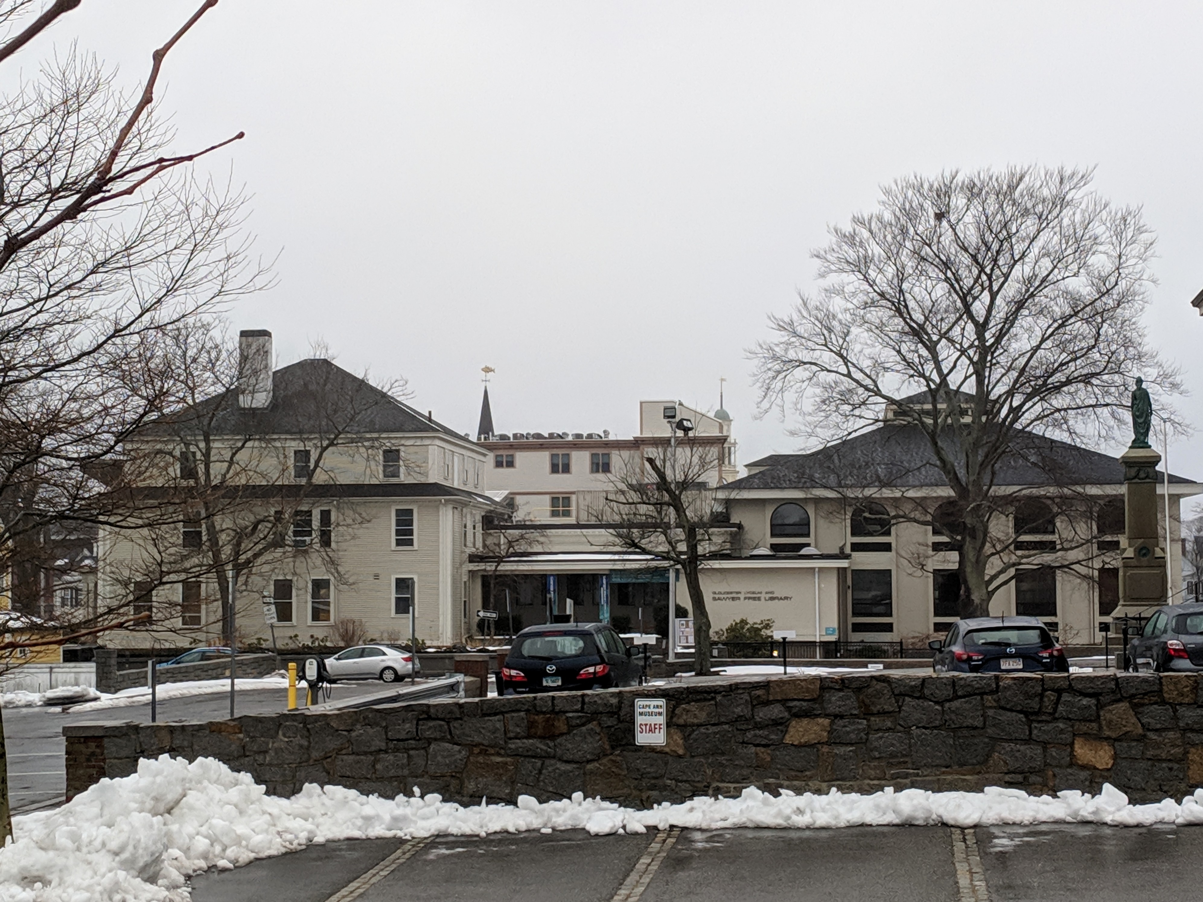 architecture of Sawyer Free Library Gloucester MA_comprised of three buildings_winter 20190224_©Catherine Ryan
