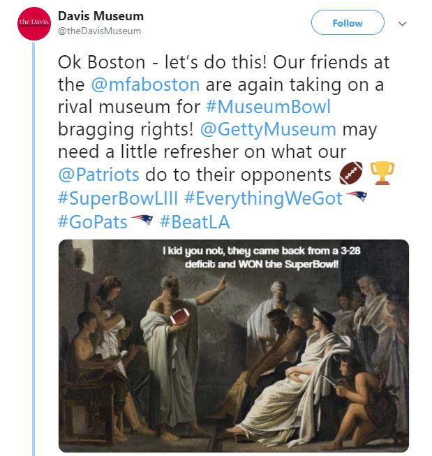 I kid you not Davis Museum for the assist Museum Bowl 2019