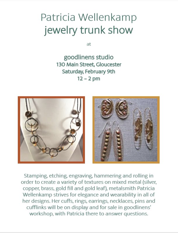 Patricia Wellenkamp trunk show at goodlinens flyer