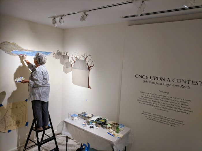 Portrait of Bonnie L Sylvester painting temporary mural at Cape Ann Museum Gloucester MA_20181213_© Catherine Ryan.jpg