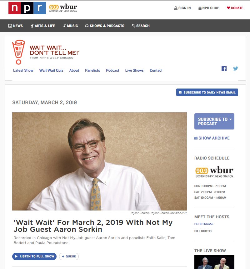 Wait wait dont tell me Aaron Sorkin March 2 2019