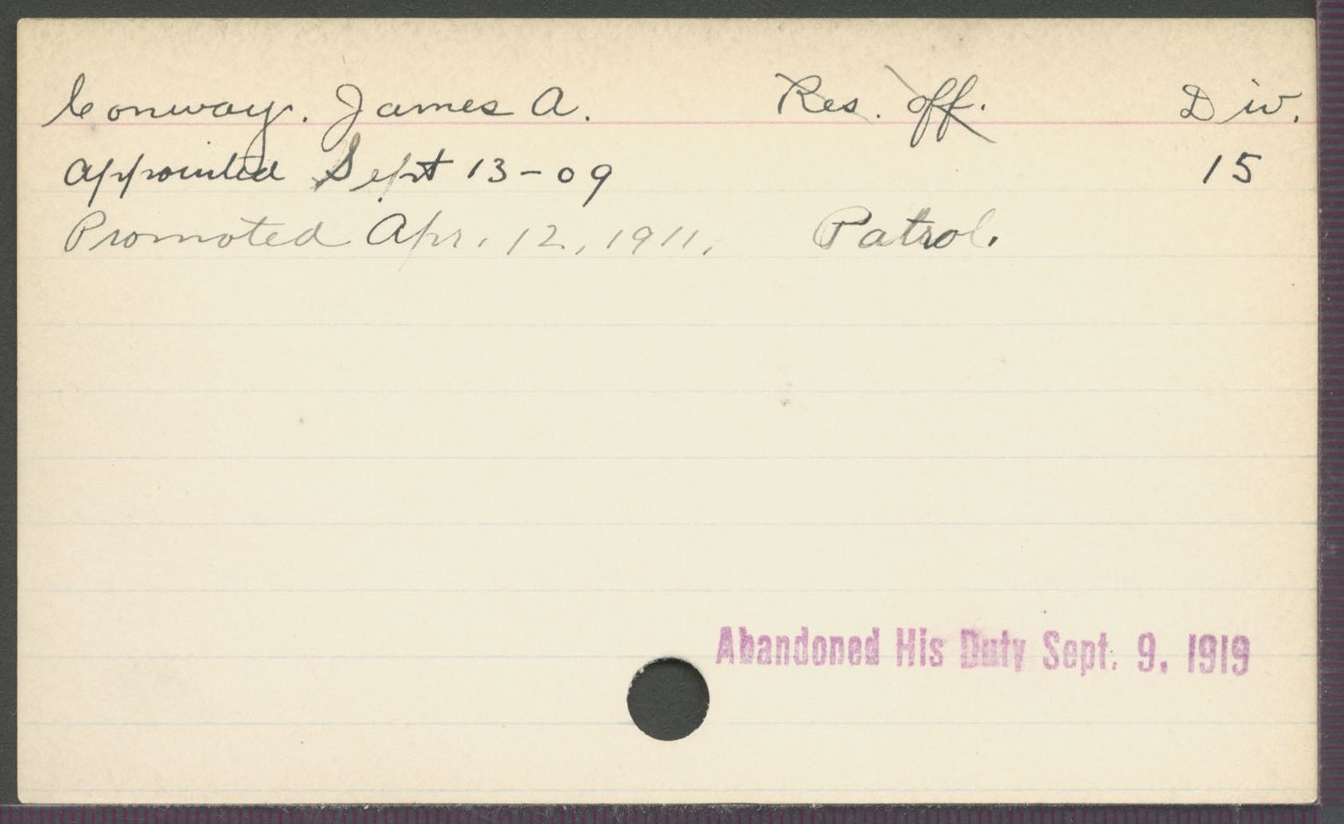 Conway Boston Police duty card