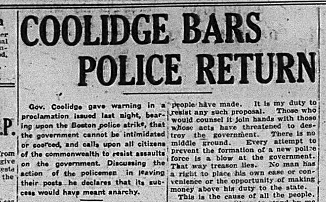 Gov Coolidge Boston Police Strike GDT Sept 25 1919