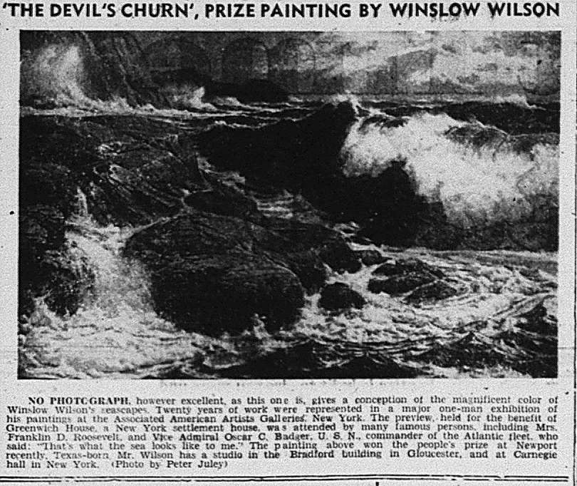 1951 The Devil's Churn prize painting by Winslow Wilson AAA show_ad mentions studio in Carnegie Hall in NY and Bradford building in Glo