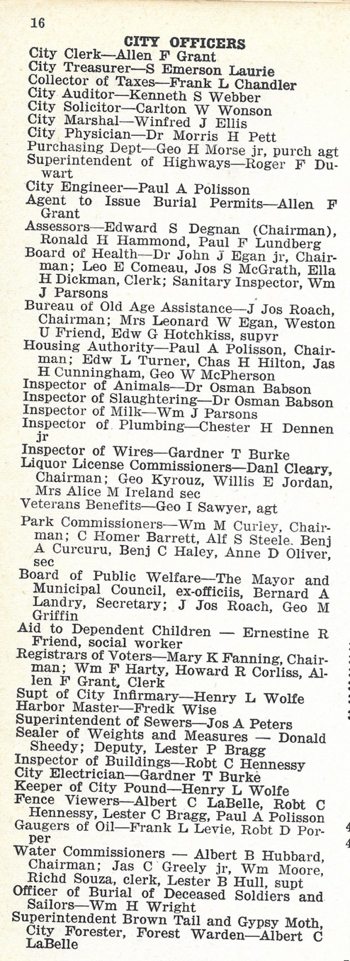 City Officers 1948 directory