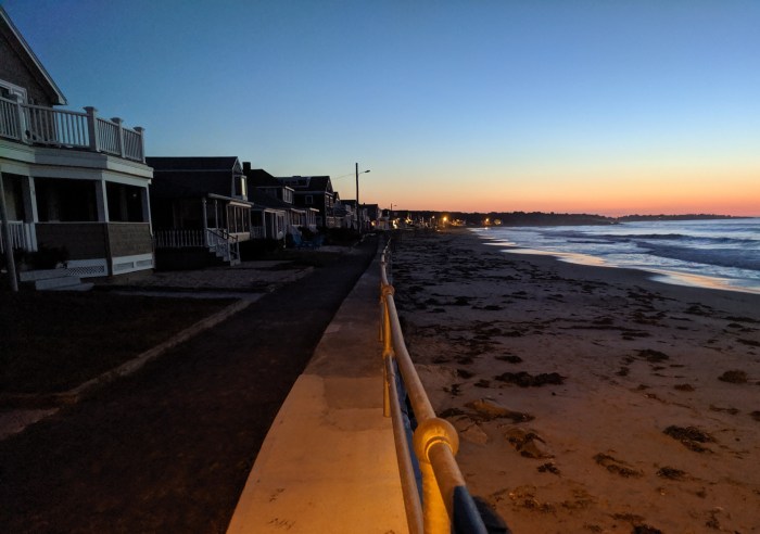 September sunrise_ high tide splashed over seawall_Long Beach Rockport Gloucester Mass_20190921_© cryan (2)
