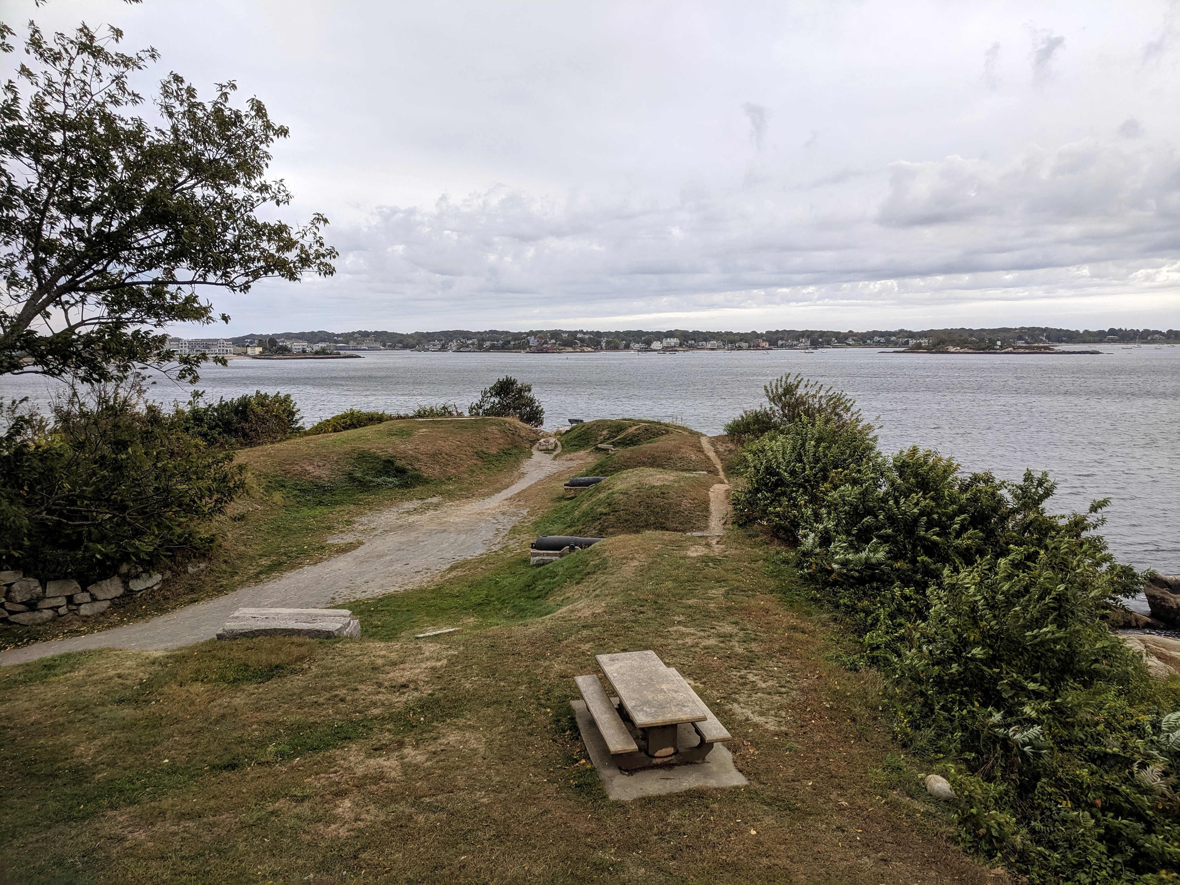 view over cannons at Stage fort_view of Gloucester Harbor_ Ten Pound Island_Gloucester Massachusetts_20191009_ ©c ryan