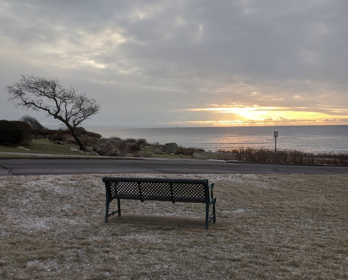 gentle slope and bend approaching Atlantic _20200108_Gloucester Ma bench with a view ©c ryan