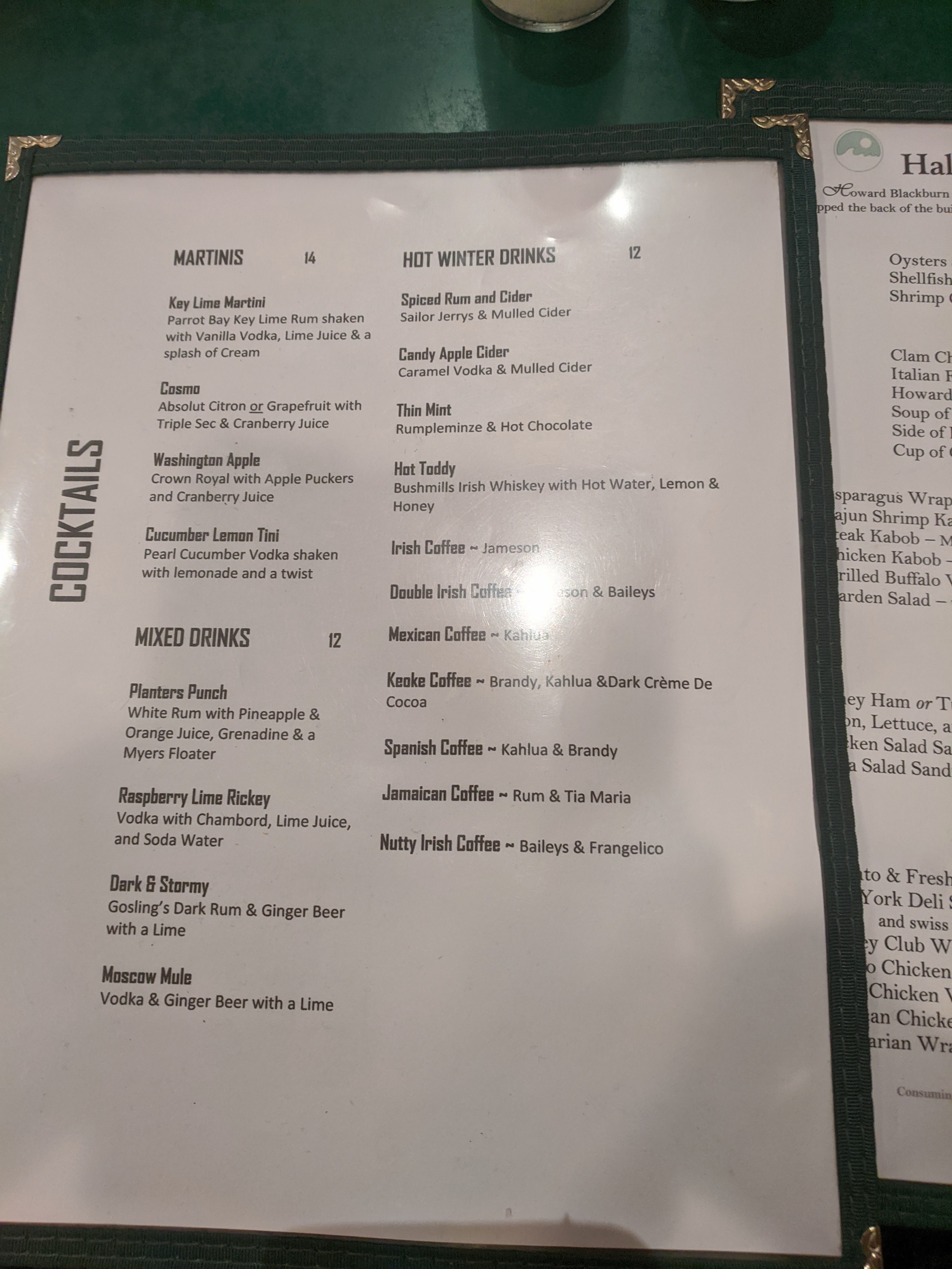 menu_Howard Blackburn historic tavern_now Halibut Point Restaurant_20191231_Gloucester Mass._ copyright c ryan