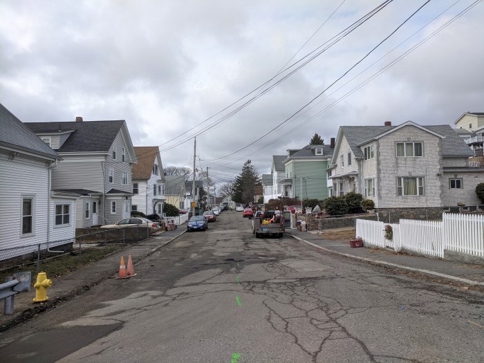 National Grid marks street_thx Mayor, DPW getting $ past finish line _3 million all grant funded_ MassWorks_ infrastructure improvements_Gloucester MA_ photo © c ryan 2020 Jan 14