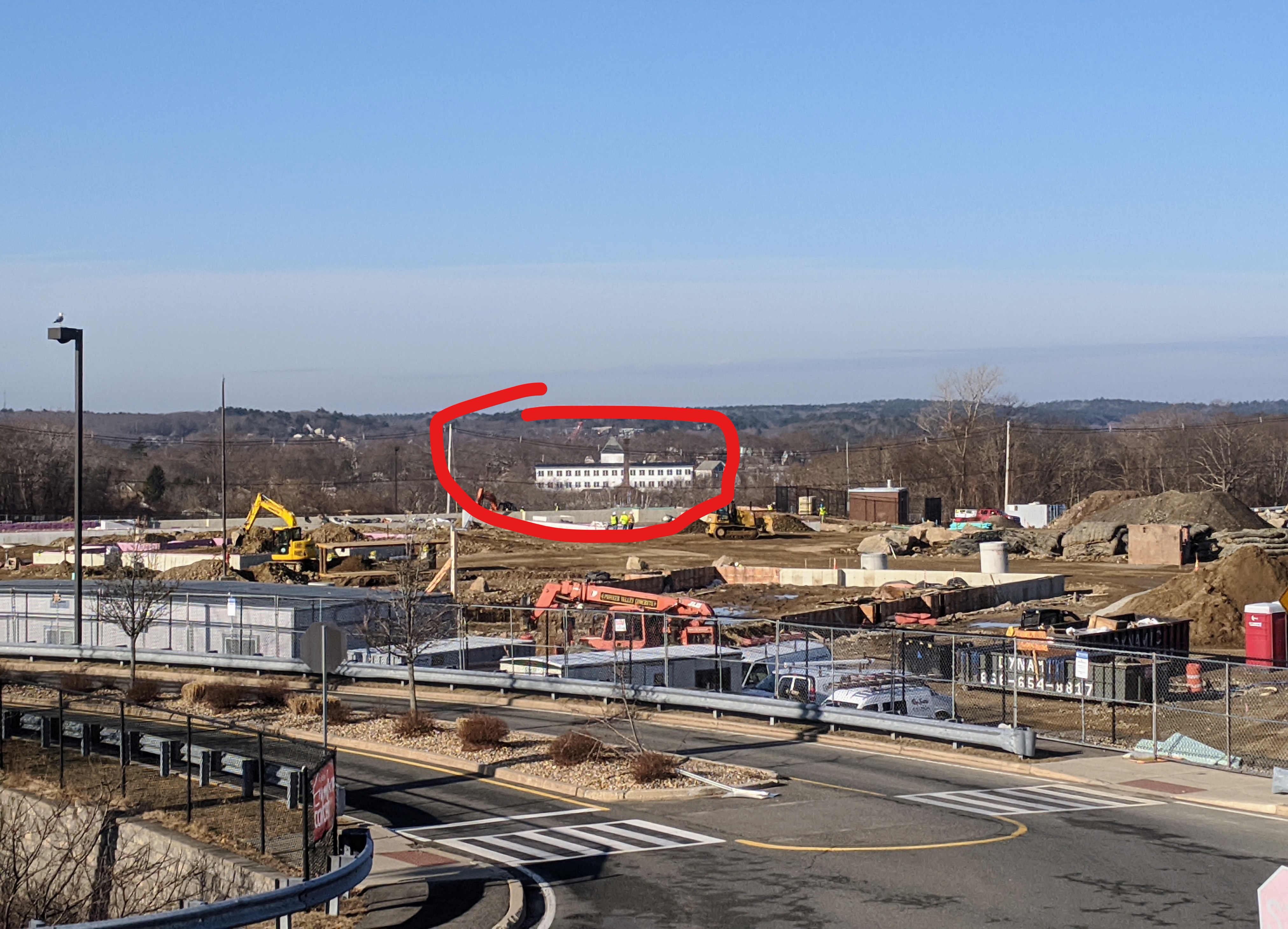 Great view back to 1884 historic Gloucester Net &amp; Twine factory and big chimney_ since 1932 Strong Group leather and other ancillary businesses_maplewood Avenue_Gloucester Mass_20200303_c ryan