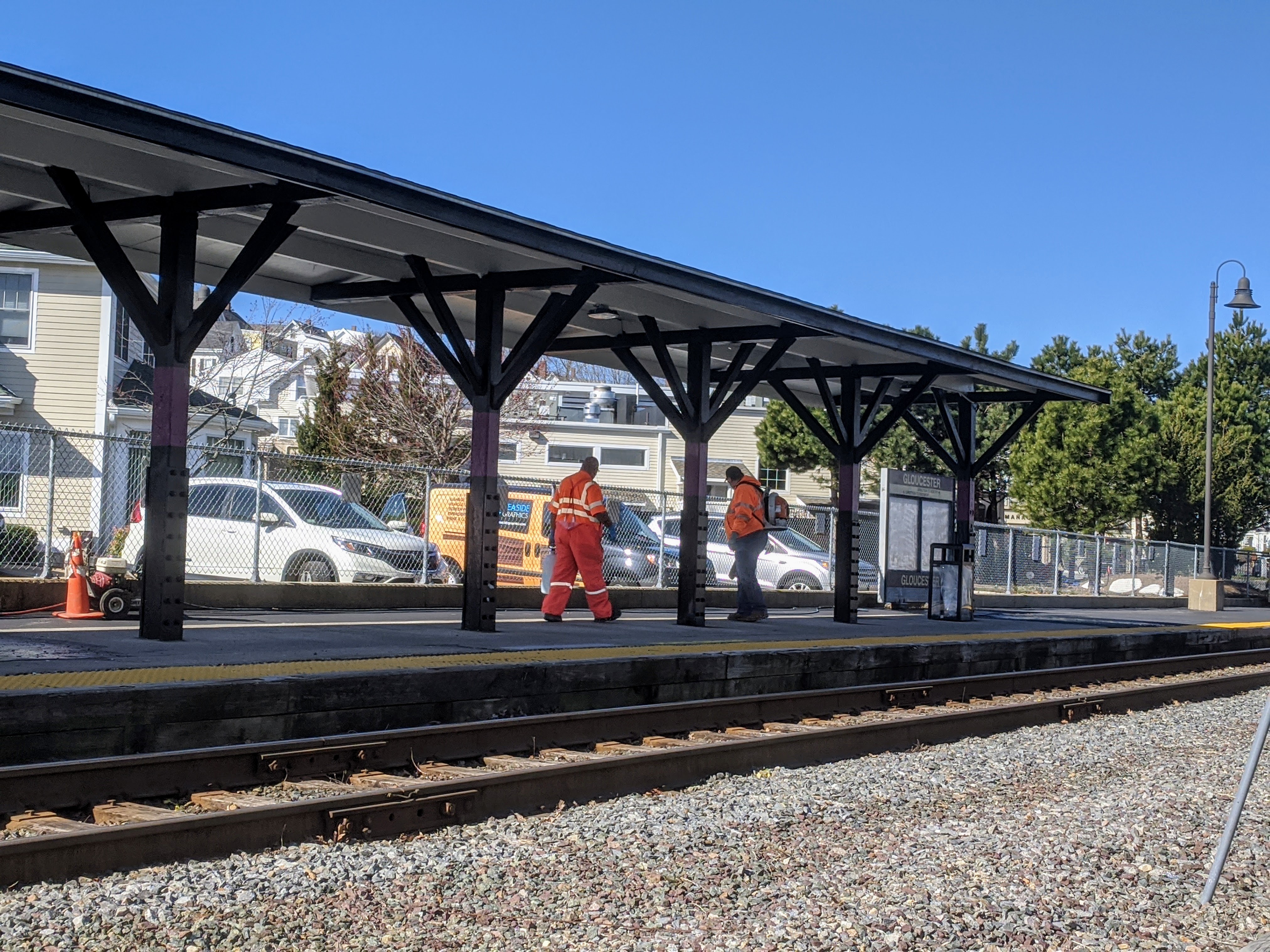 MBTA_ disinfecting train station stop Gloucester MA_20200327_covid-19 signs of the times_photograph ©c ryan