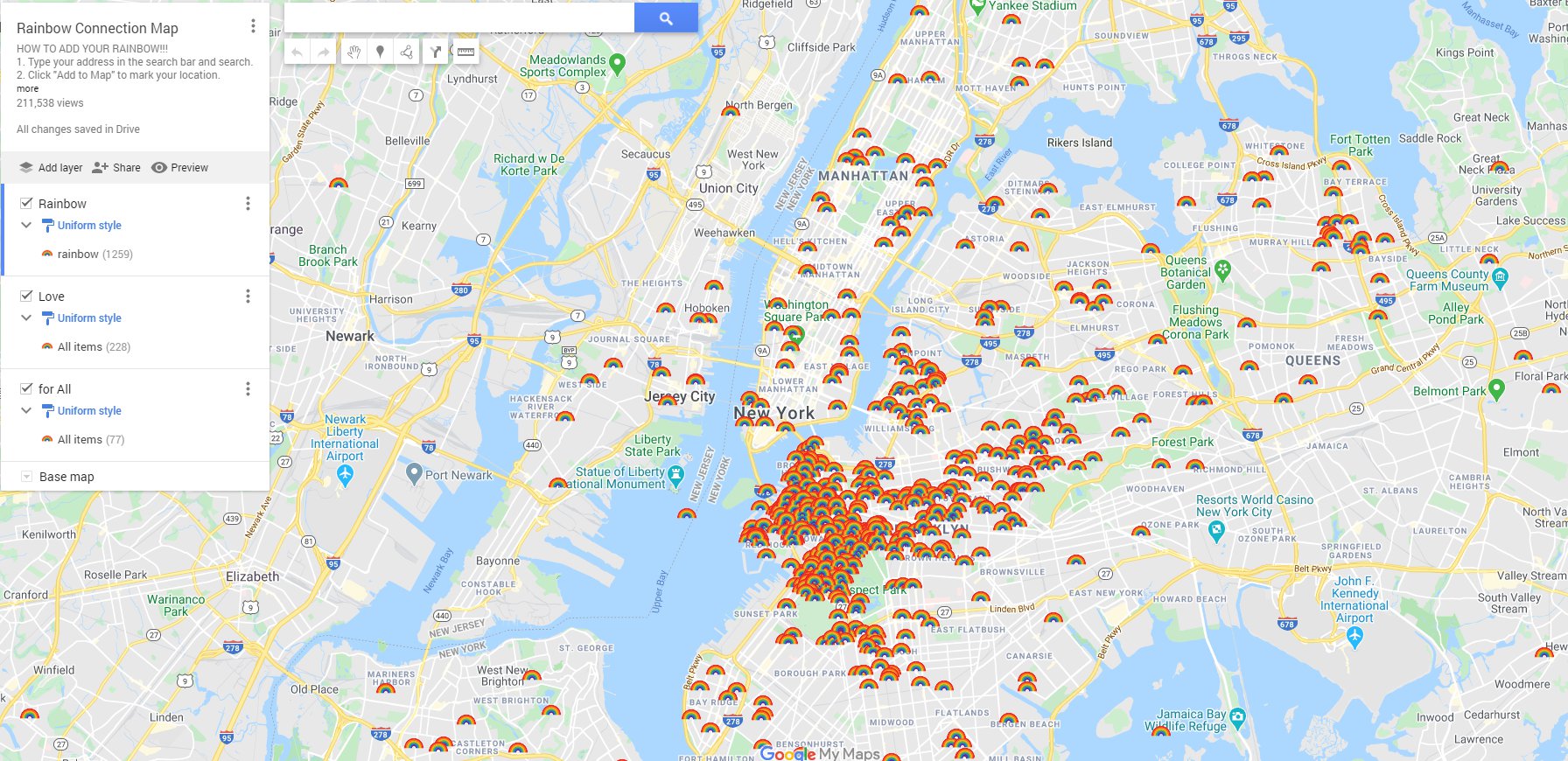 Rainbow connection Google map