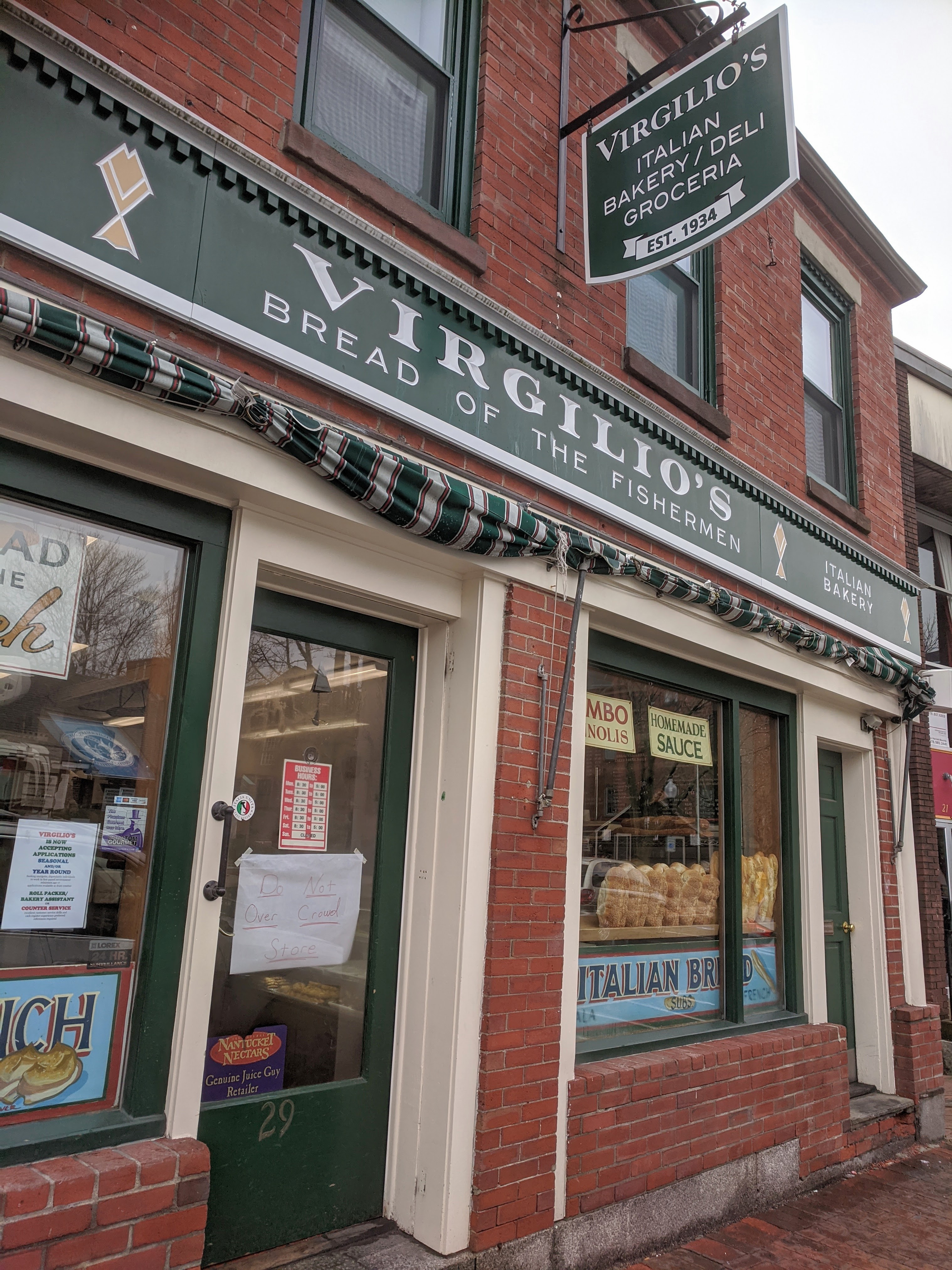 Virgilio's open for take out_covid-19_main street storefront_Gloucester MA_20200324 ©c ryan