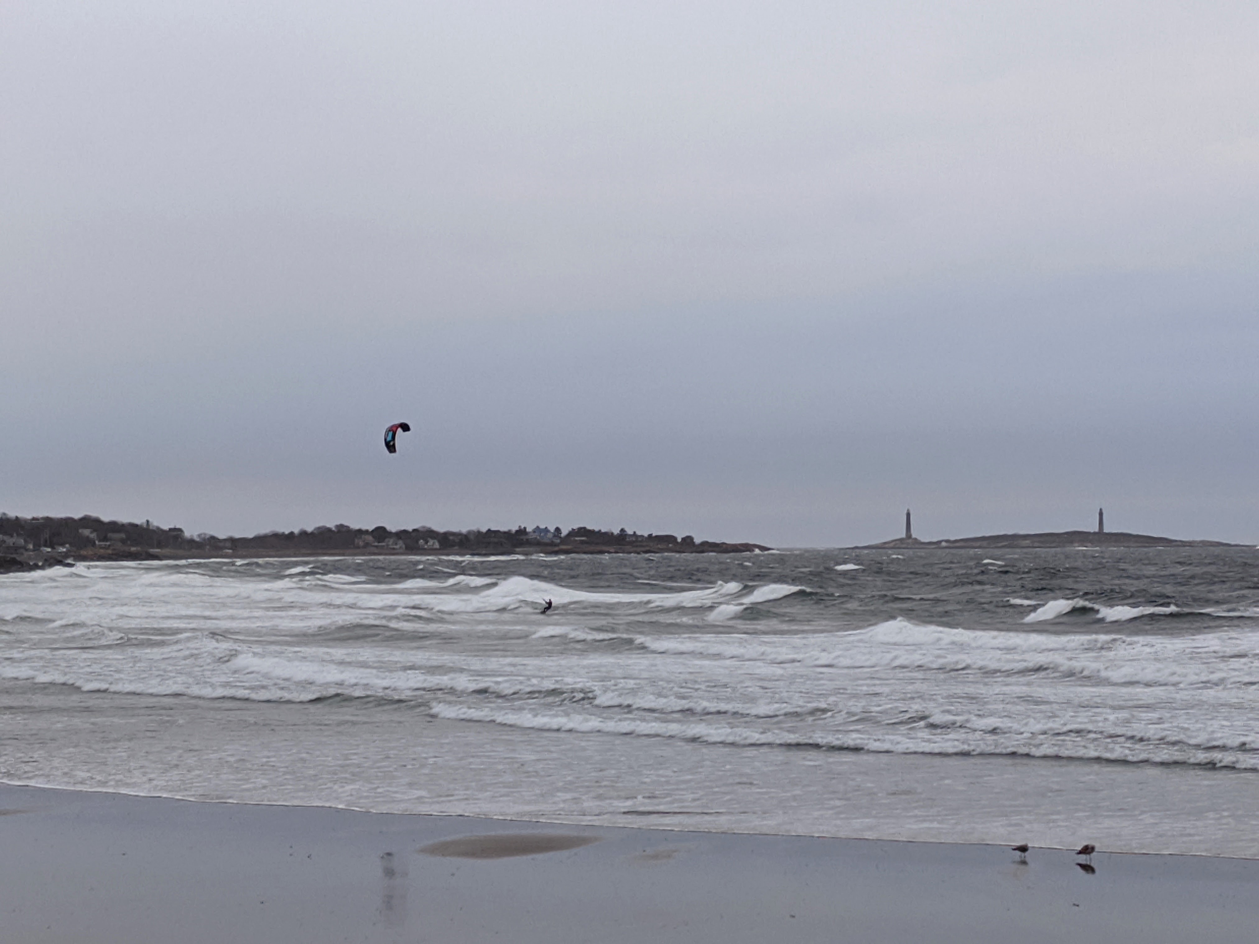 solo kitesurfer enjoying windgusts April 21, 2020 _Long Beach_Rockport_Ma, Gloucester_MA, Twin Lights © c ryan