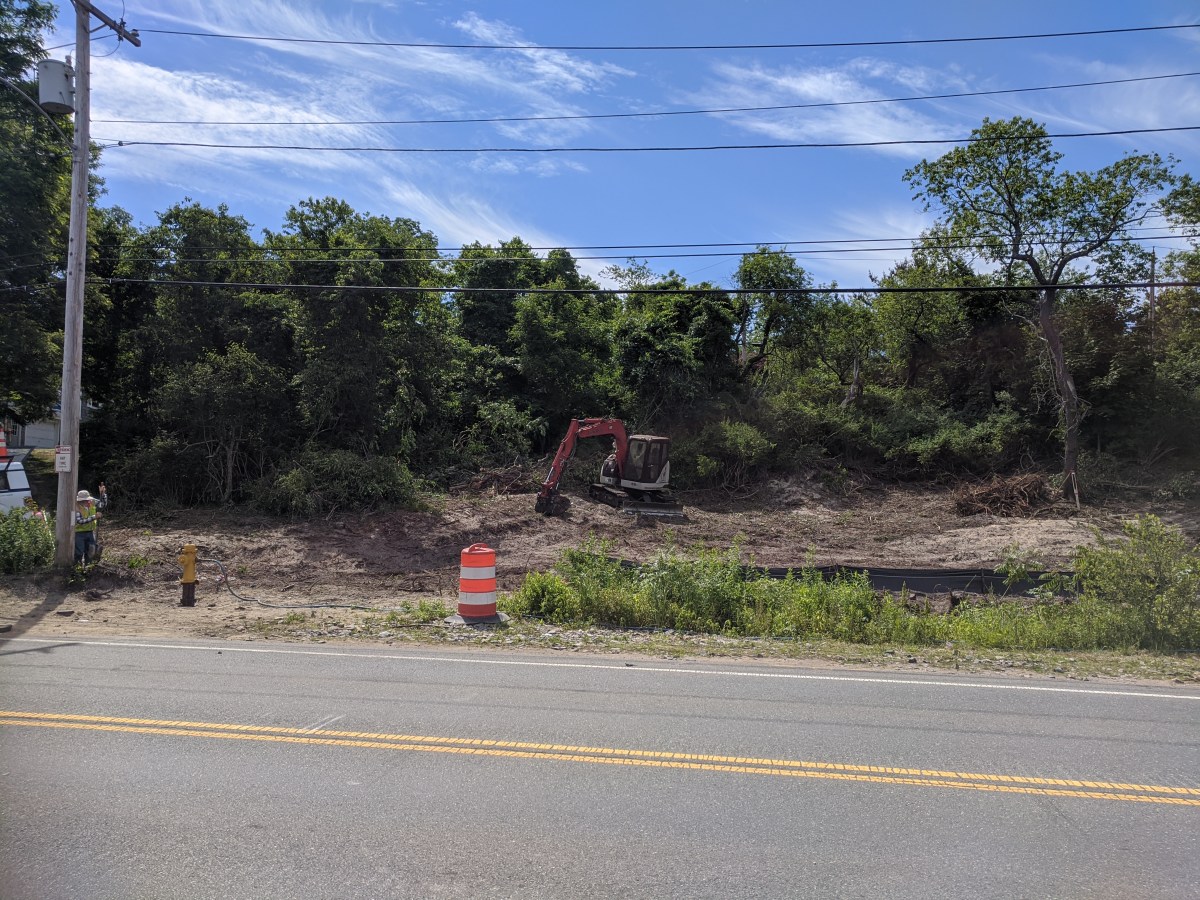 Clearing and surveying 41 & 43 Cliff Road view from Thatcher Road 