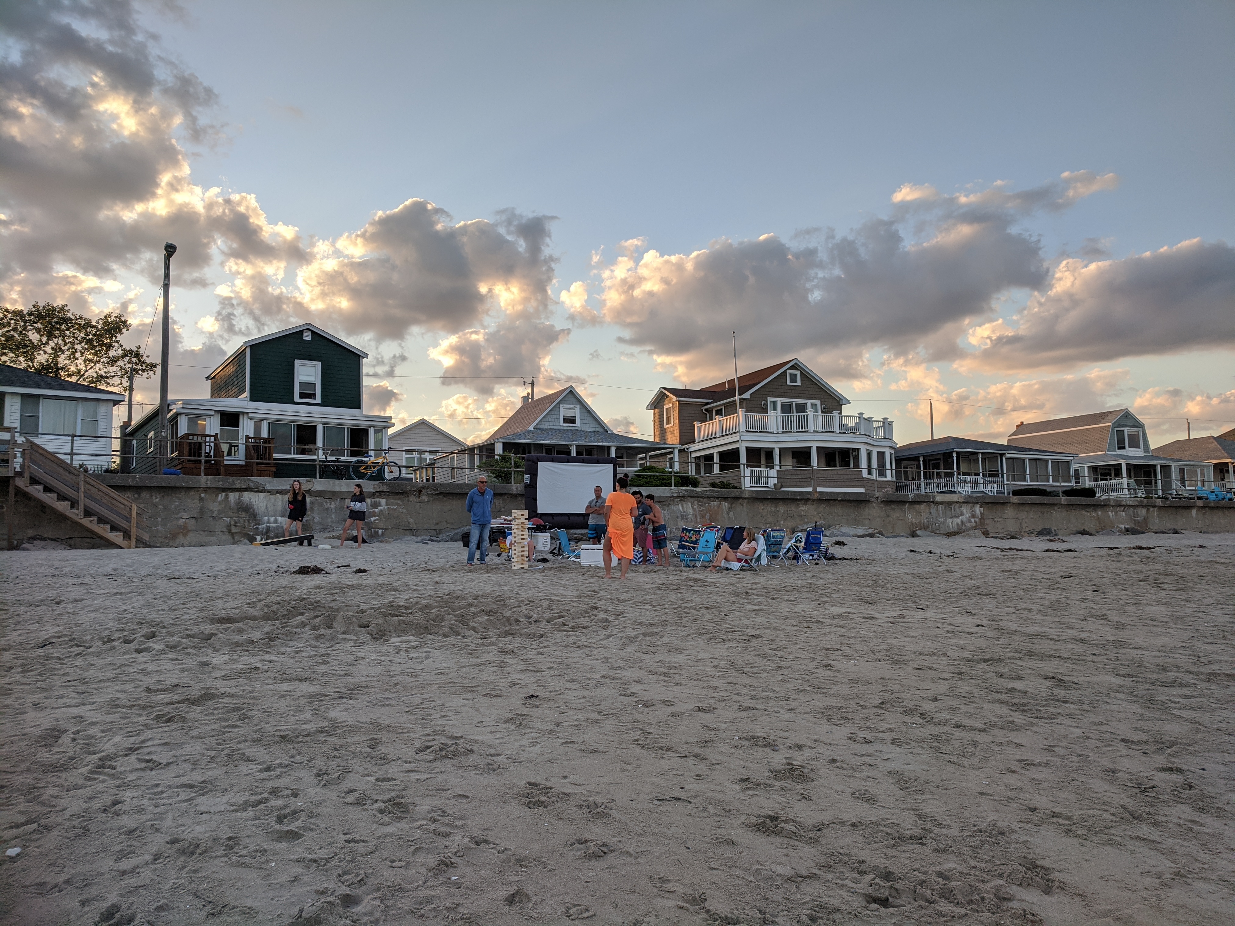 creative family Outdoor cinema and Beach Jenga-Long Beach evening_Rockport Mass_20200722_view from Gloucester Mass. end of Beach©c ryan
