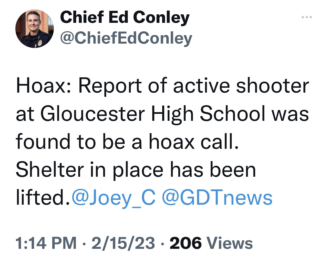 @ChiefEdConley: Hoax: Report of active shooter at Gloucester High ...