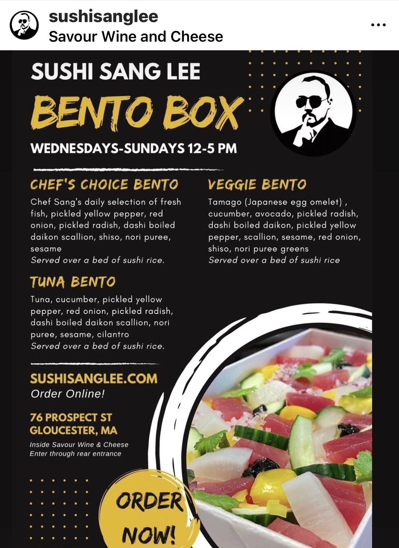 Sushi Sang Lee Lunch Bento box available. You can order online or call ...